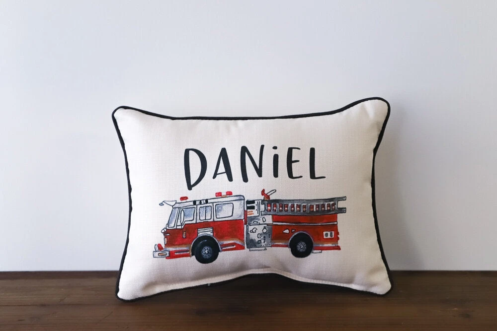 Little Birdie Arts Personalized Pillow - Vintage Firetruck 1 Little Birdie Arts Personalized Pillow - Vintage Firetruck