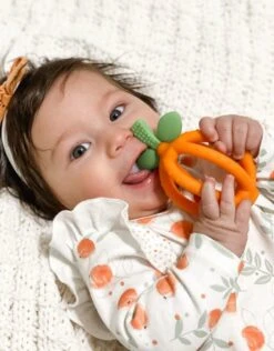 Itzy Ritzy Bitzy Biter - Clementine -Baby Go Round Store itzy ritzy clementine bitzy biter teething ball