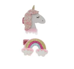 Doe A Dear Pink Glitter Unicorn & Rainbow Hair Clip Set