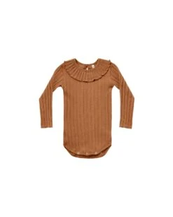Rylee And Cru AW20- Ruffle Collar Onesie Rib Knit- Cinnamon