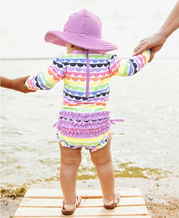RuffleButts Rainbow Scallop One Piece Rash Guard 3 RuffleButts Rainbow Scallop One Piece Rash Guard - Image 3