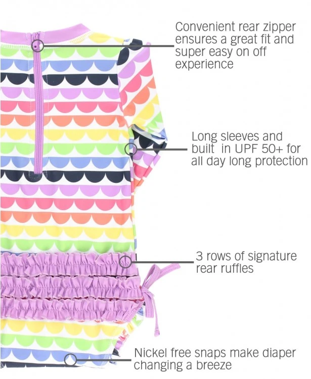 RuffleButts Rainbow Scallop One Piece Rash Guard 2 RuffleButts Rainbow Scallop One Piece Rash Guard - Image 2