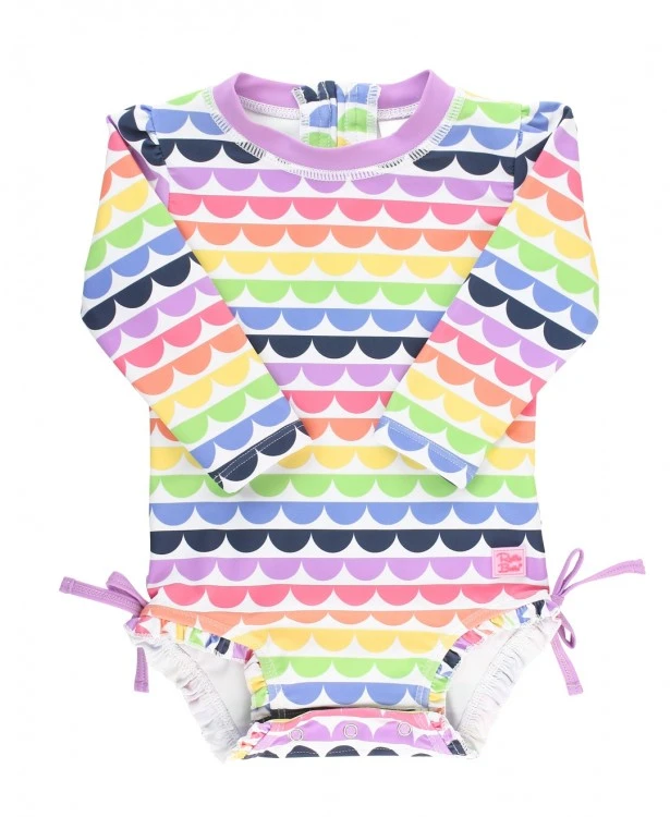 RuffleButts Rainbow Scallop One Piece Rash Guard 1 RuffleButts Rainbow Scallop One Piece Rash Guard