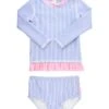 RuffleButts Periwinkle Blue Seersucker Long Sleeve Rash Guard Bikini