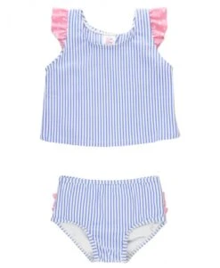 Ruffle Butts Periwinkle Blue Seersucker Tulip Back