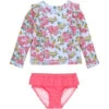 RuffleButts Princess Seam Ruffle Rash Guard 2-Piece | Cheerful Blossoms