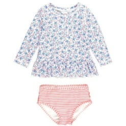 RuffleButts Scalloped Long Sleeve Rash Guard 2-Piece | Cottage Tea Time