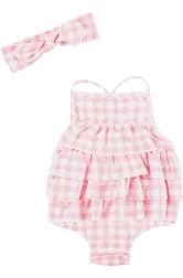 Mud Pie - Pink Gingham Swimsuit And Headband
