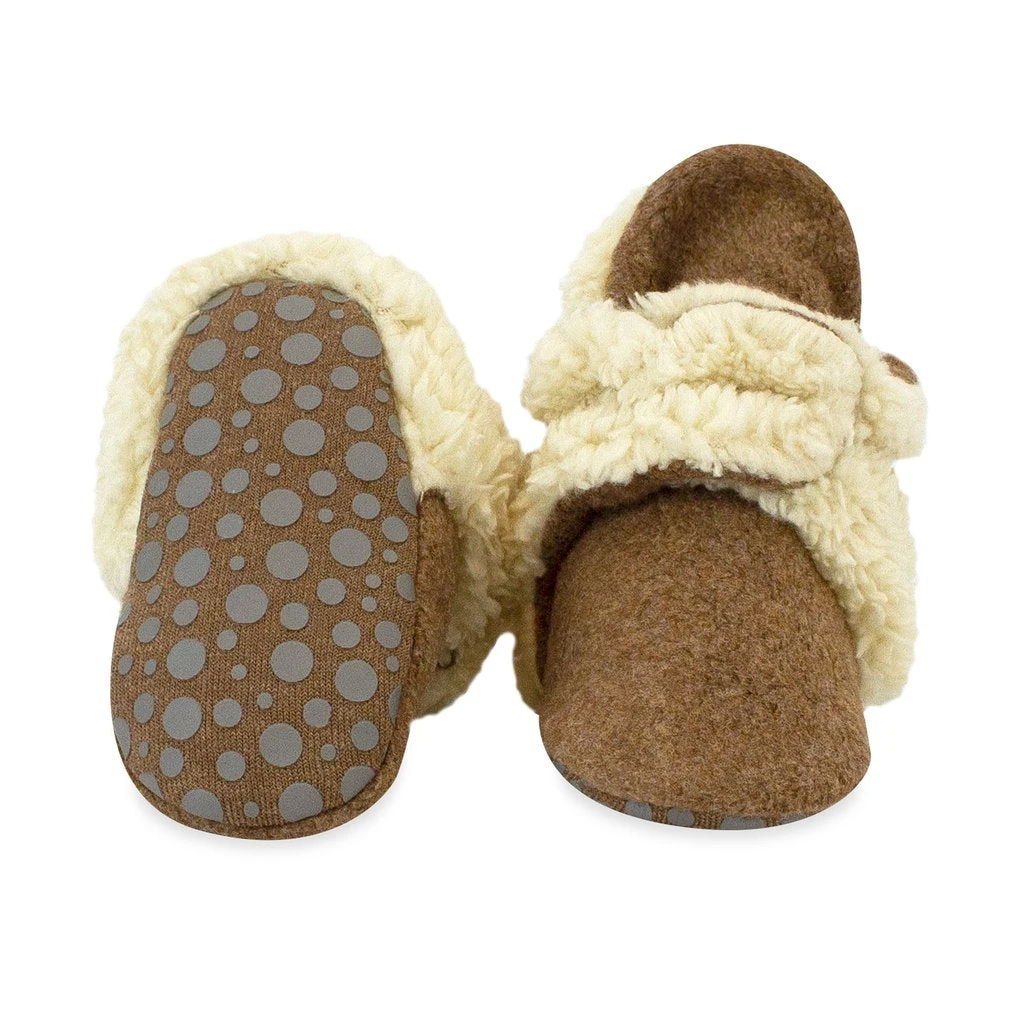 Zutano Cozie Furry Gripper Booties - Heather Mocha 1 Zutano Cozie Furry Gripper Booties - Heather Mocha